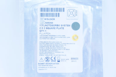 Biomet 915-2426 1.5 Lactosorb System 2 x 2 Square Plate PLLA/PGA (x)